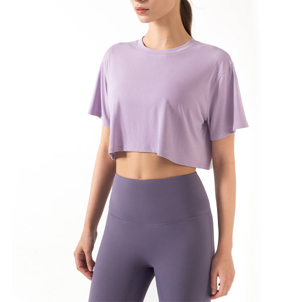 Women Modal-Blend Short-Sleeved Cropped Shirt