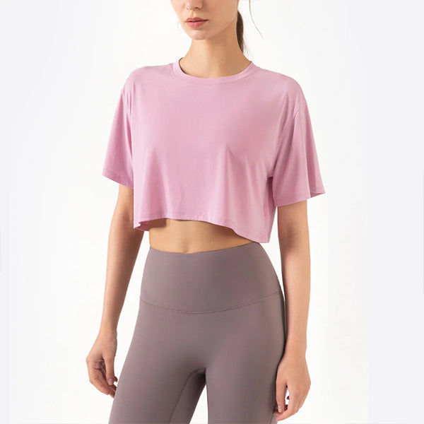 Women Modal-Blend Short-Sleeved Cropped Shirt