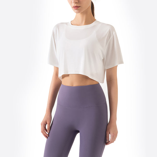 Women Modal-Blend Short-Sleeved Cropped Shirt